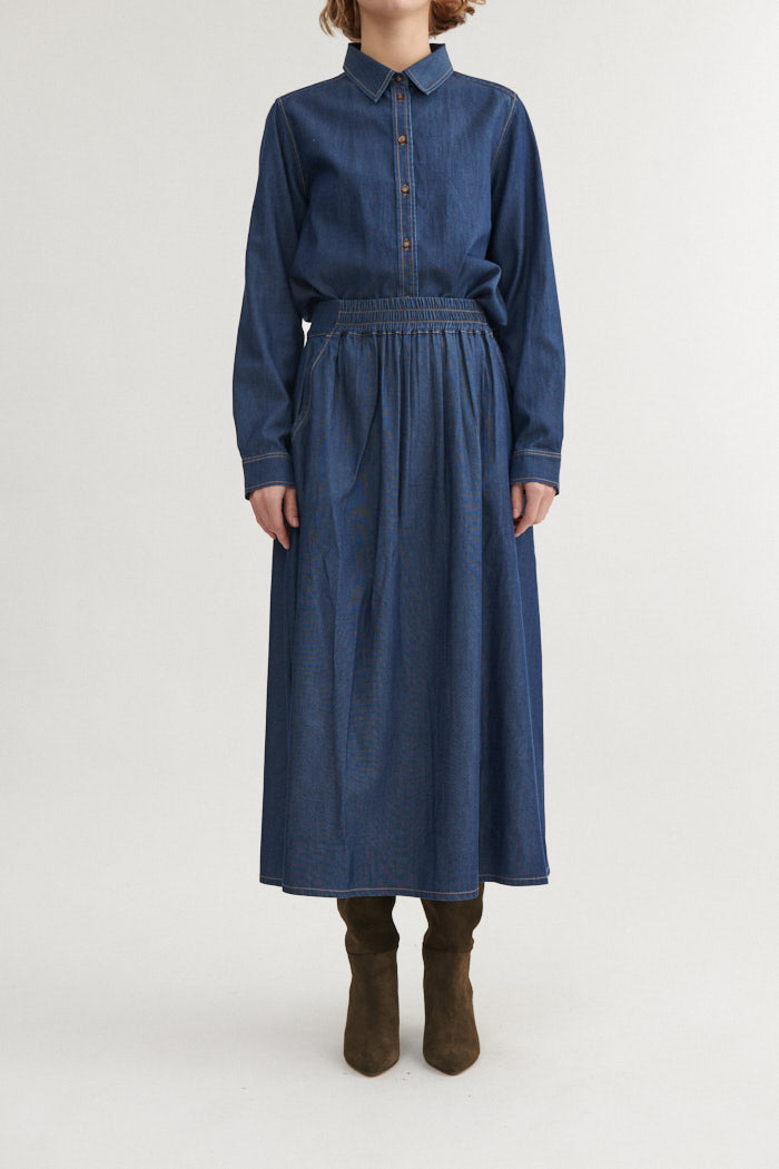 Basic Apparel Bine Long Skirt Nederdele 103 Mid Blue