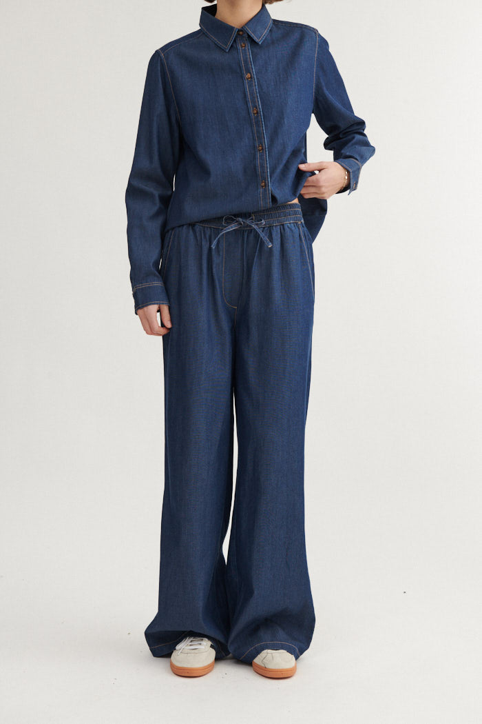 Basic Apparel Bine Wide Pant Bukser 103 Mid Blue