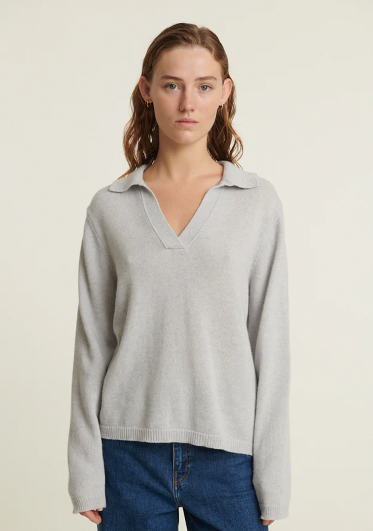 Basic Apparel Cady Polo Sweater Sweaters 025 Grey Mel.