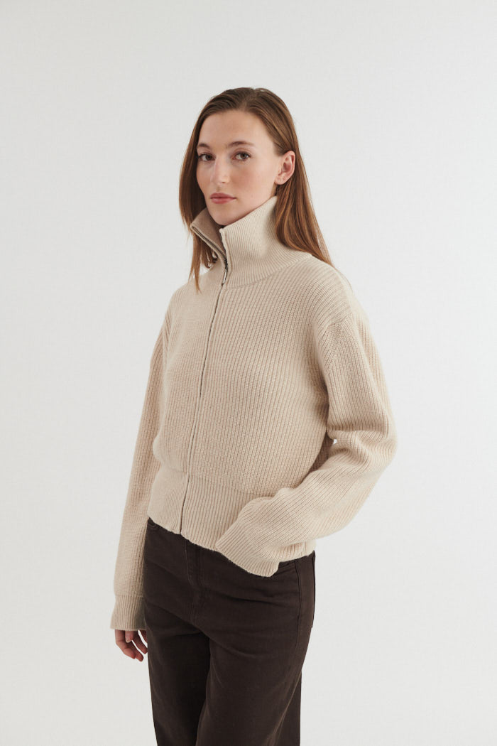 Basic Apparel Cady Zip Cardigan Cardigans 068 Beige Mel.