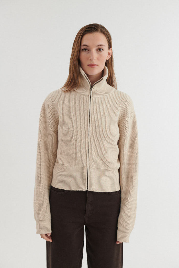 Basic Apparel Cady Zip Cardigan Cardigans 068 Beige Mel.