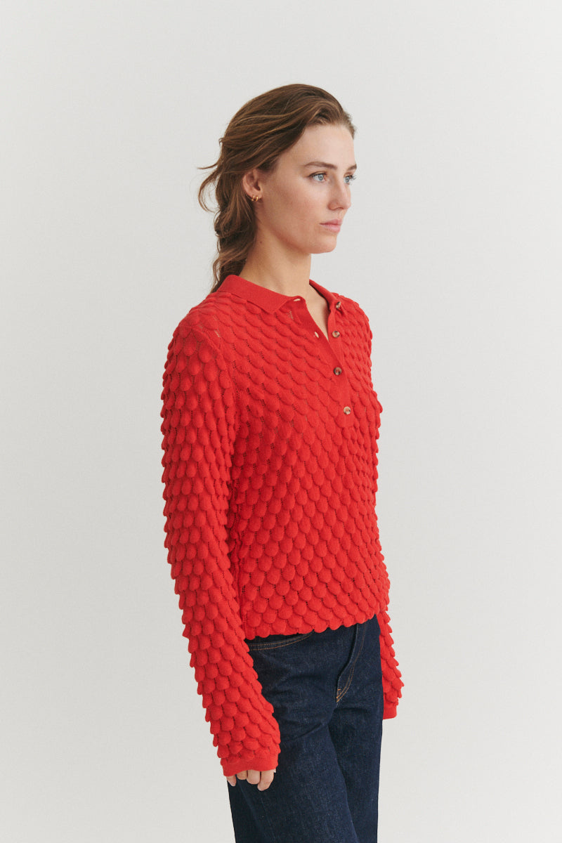 Basic Apparel Cilla Polo Sweater Sweaters 914 Flame scarlet