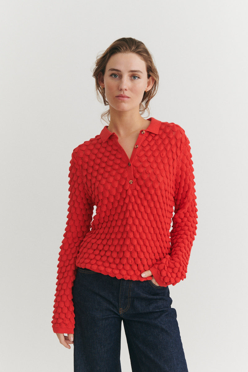Basic Apparel Cilla Polo Sweater Sweaters 914 Flame scarlet