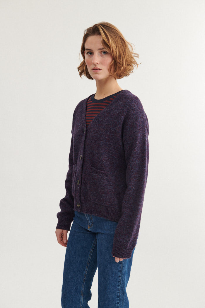 Basic Apparel Lily Pocket Cardigan Cardigans 799 Bordeaux truffle/Copen Blue/Black