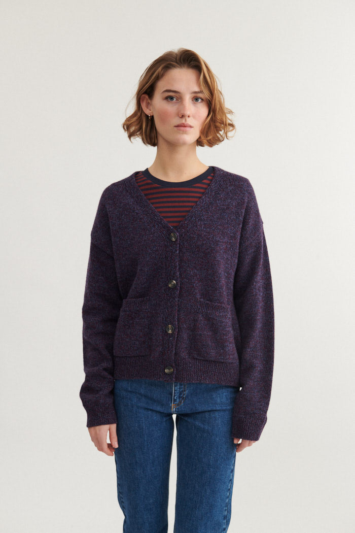 Basic Apparel Lily Pocket Cardigan Cardigans 799 Bordeaux truffle/Copen Blue/Black