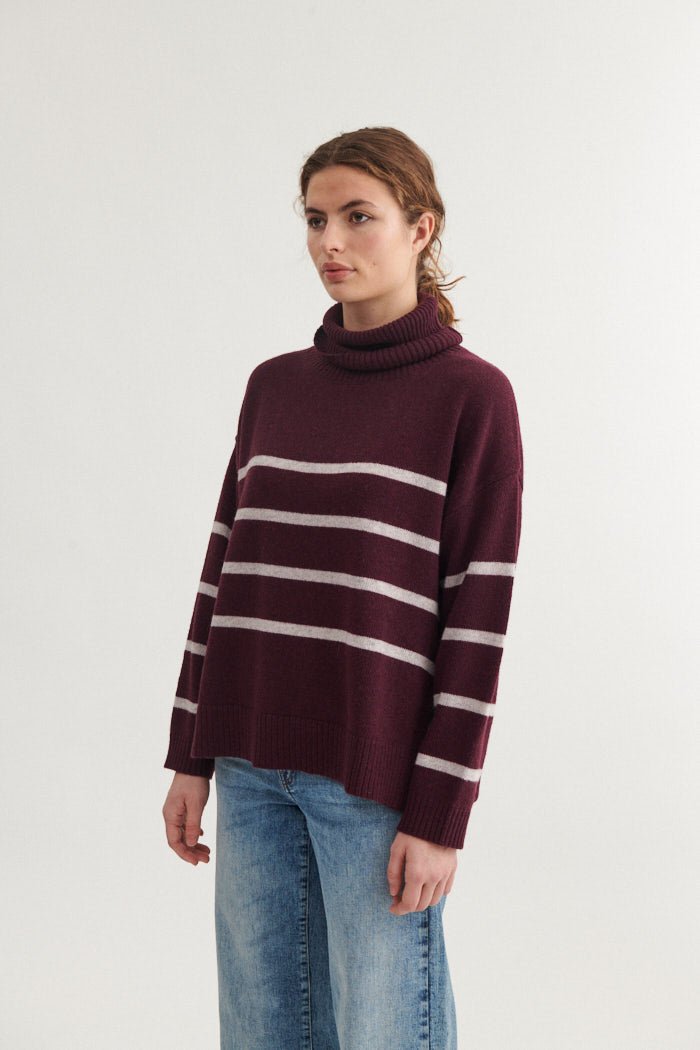 Basic Apparel Lise Striped T-Neck Sweaters 475 Port Royale