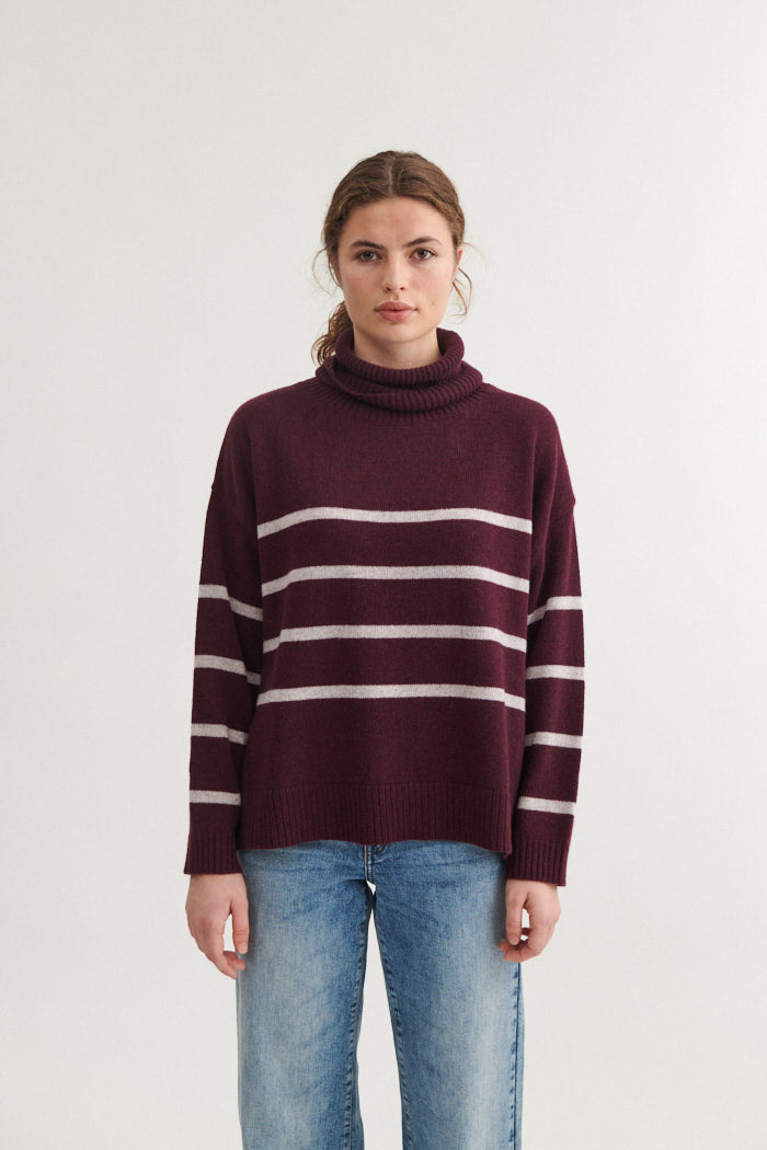 Basic Apparel Lise Striped T-Neck Sweaters 475 Port Royale