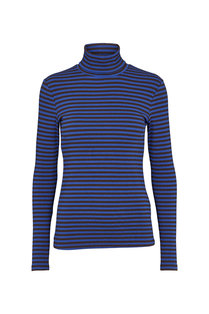 Basic Apparel Ludmilla High-neck T-shirts 738 Chocolate torte/Clematis blue