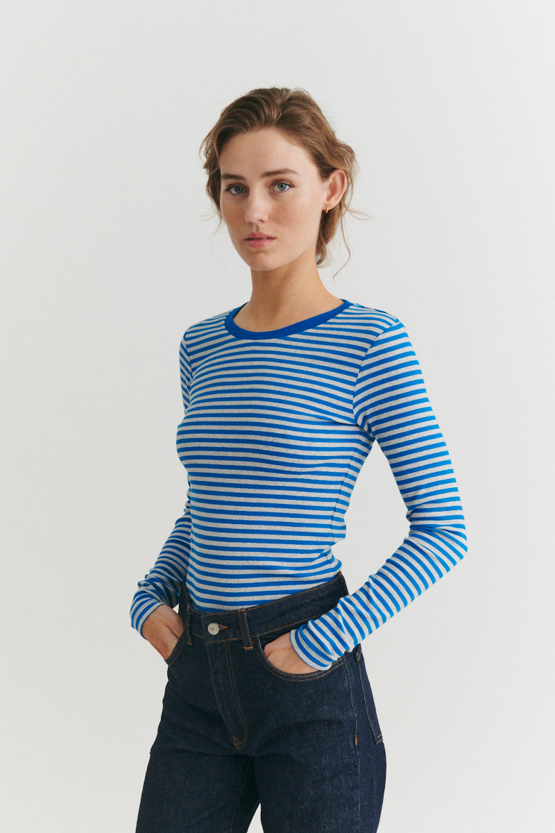Basic Apparel Ludmilla LS Tee T-shirts 918 Directory blue / grey melange