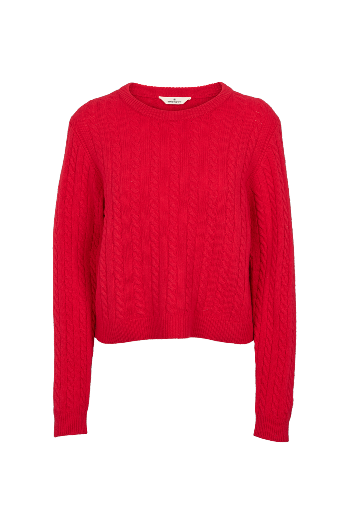 Basic Apparel Selem Cable O-Neck Sweaters 913 Tomato