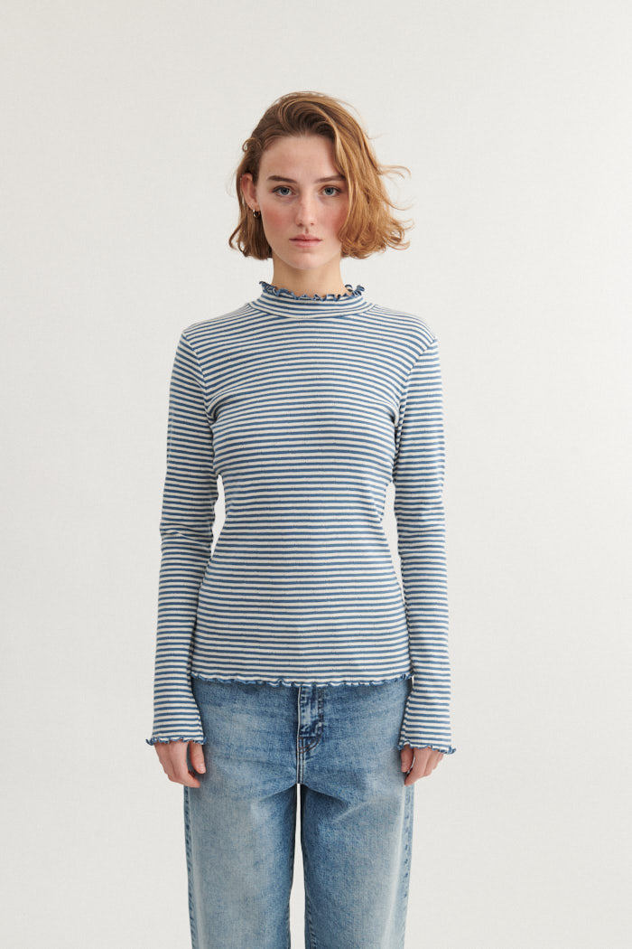 Basic Apparel Silma High Neck T-shirts 798 Copen blue / Birch